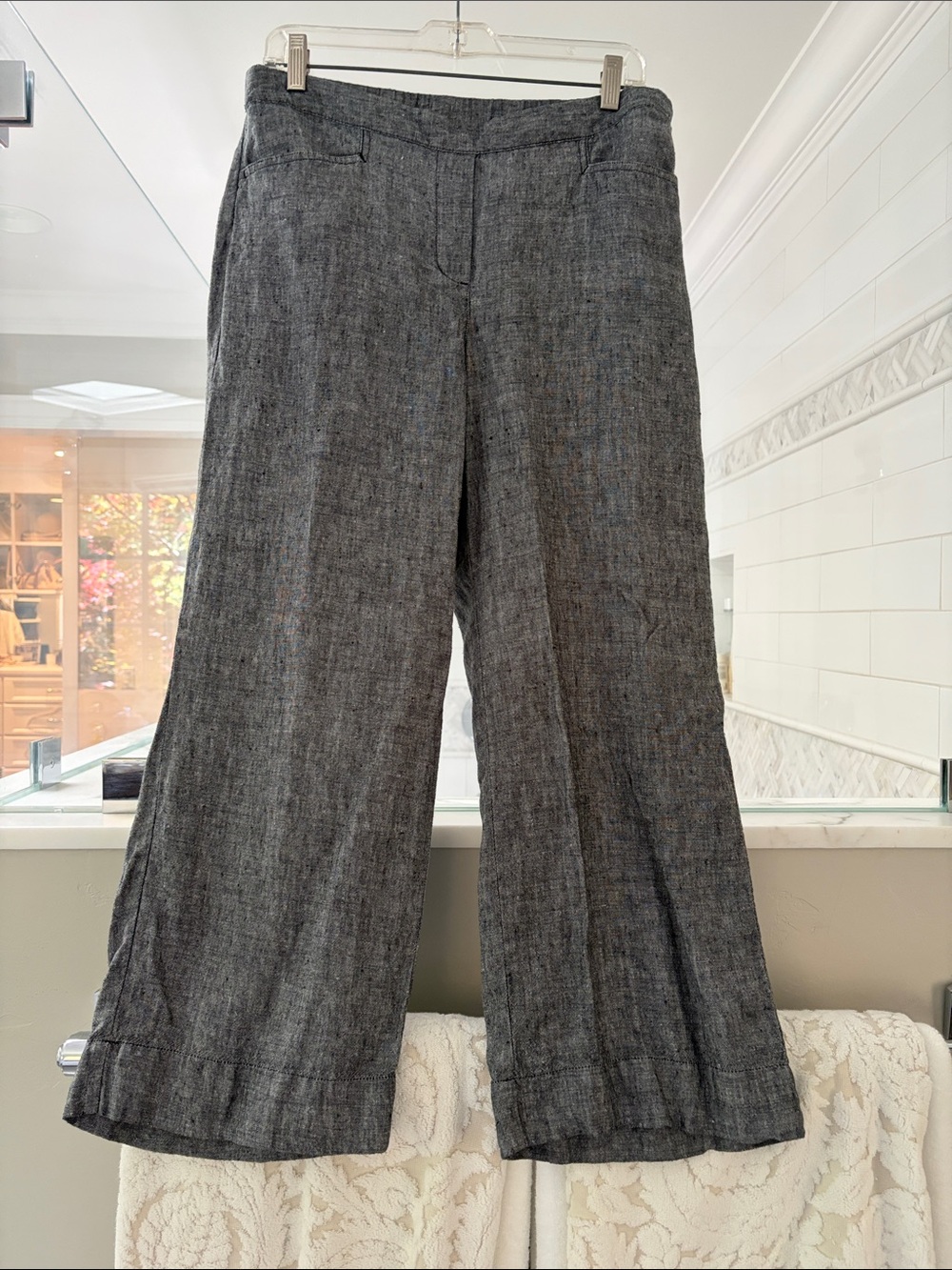J. Jill heathered black Cropped Wide-Leg 100% linen Pants